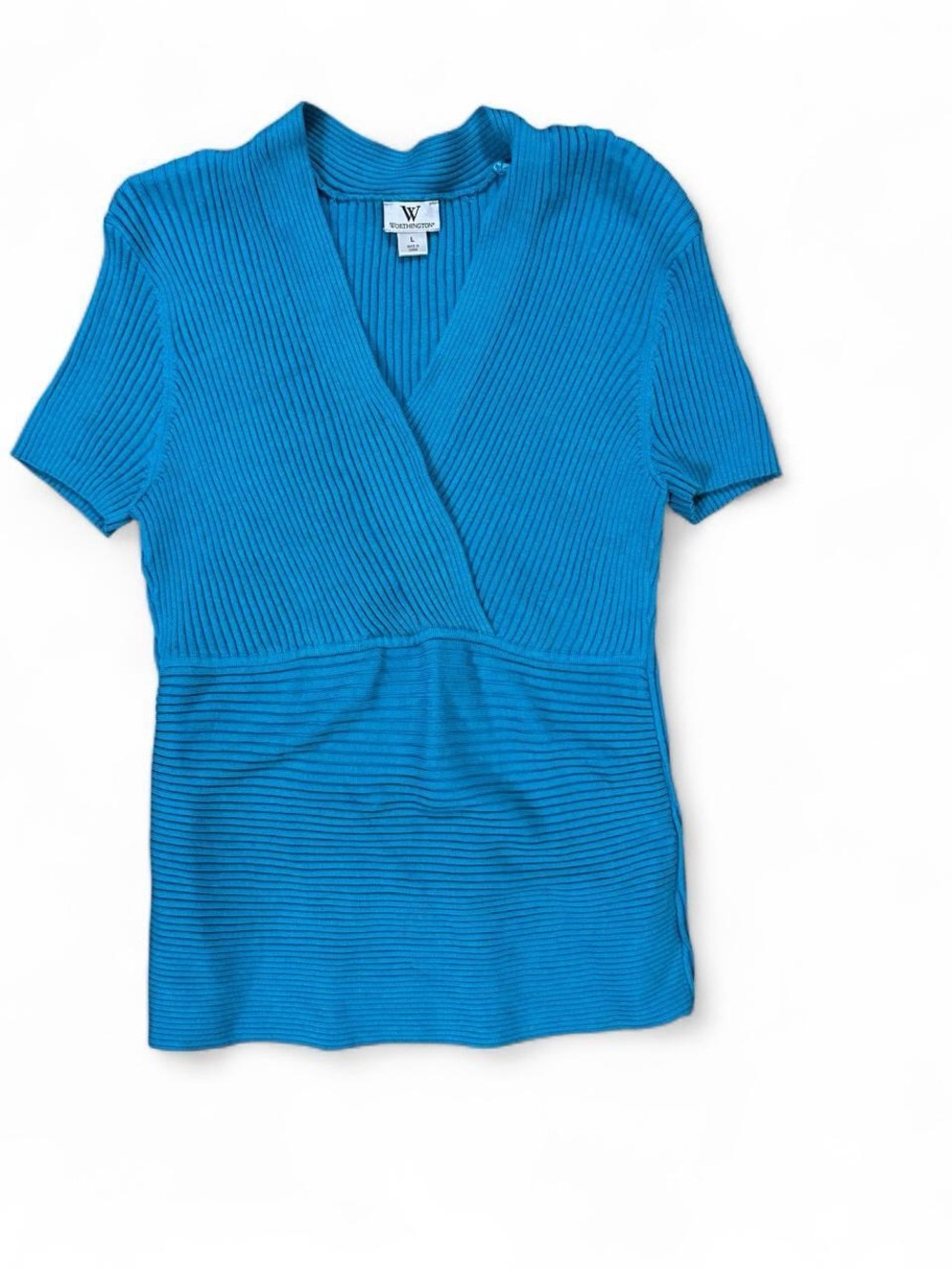 Y2K Worthington Teal Silk Ribbed Knit Top Women’s Size L Workwear Blouse